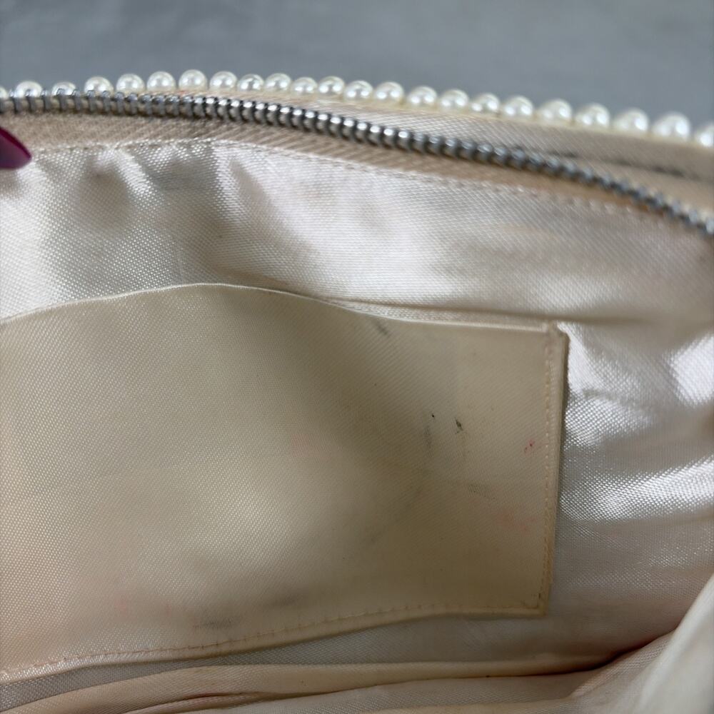 1960's Ivory & Grey Beaded Pearl Clutch Evening Hand Bag Purse Japan Vintage - Picture 12 of 13